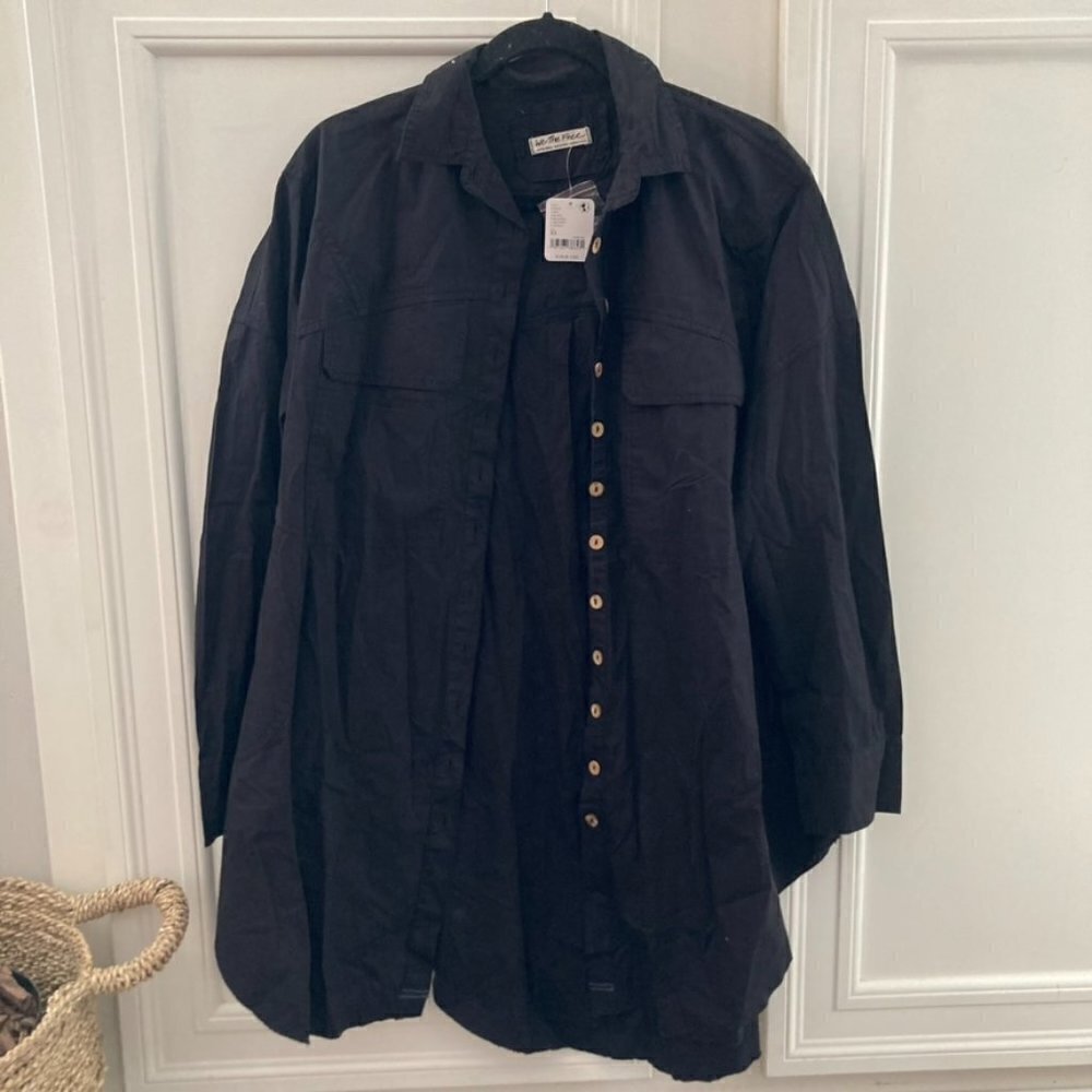 NWT We The Free FP Poppy Maxi Shirt Long Sleeve Black Sz XS